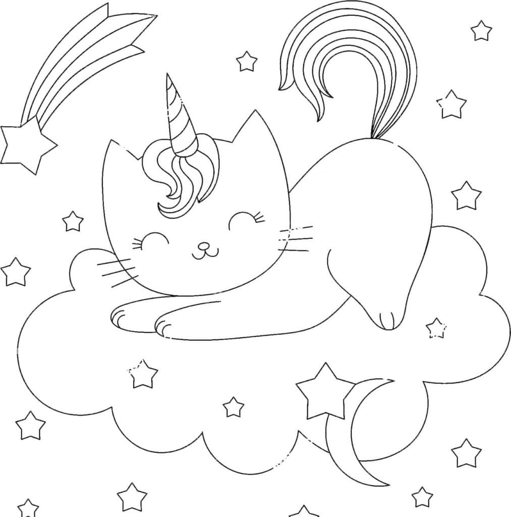 Coloriage Adorable chat licorne