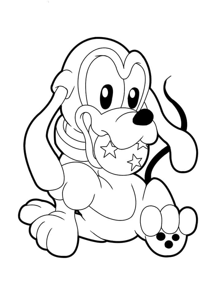 Coloriage Bébé Pluto avec un ballon