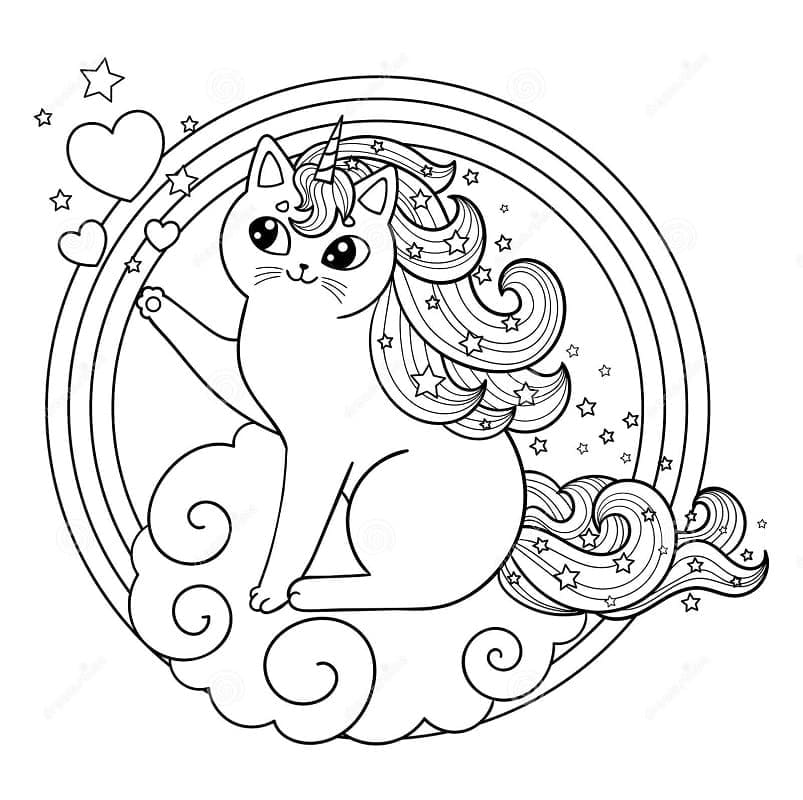 Coloriage Chat licorne imprimable à imprimer