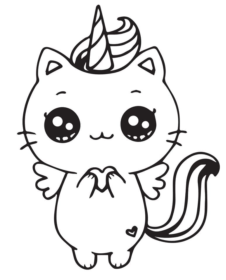 Coloriage Chat licorne kawaii imprimable à imprimer