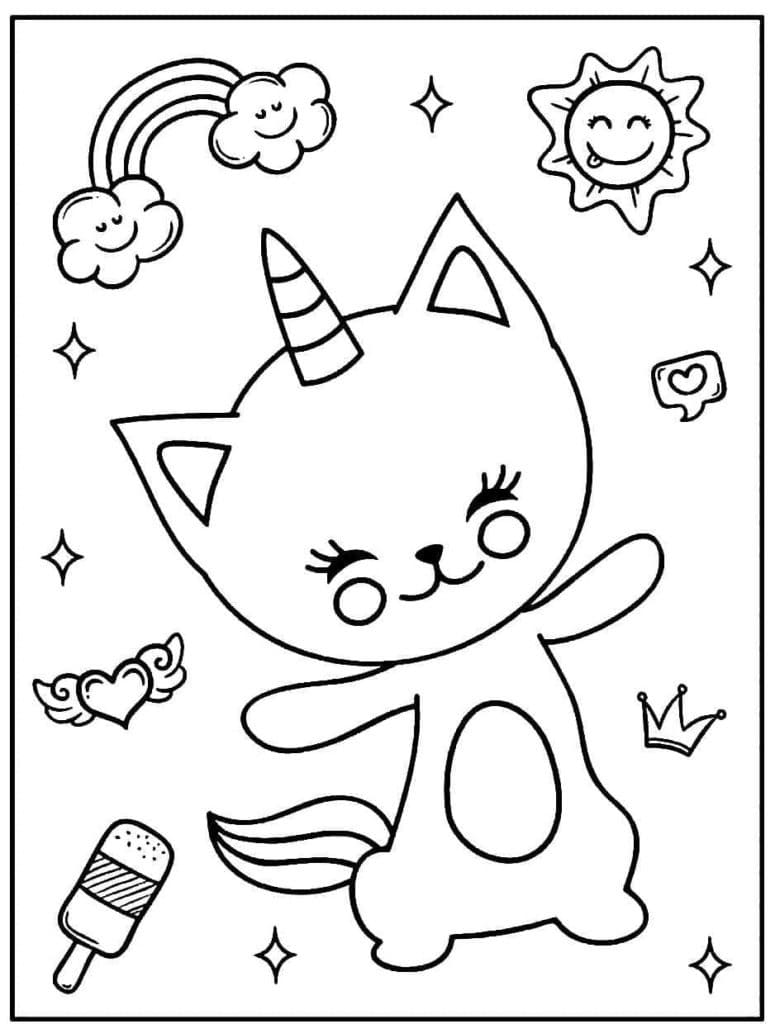 Coloriage Chat licorne souriant