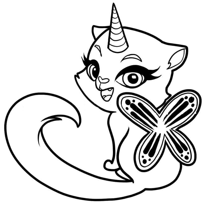 Coloriage Chaton licorne de dessin animé à imprimer