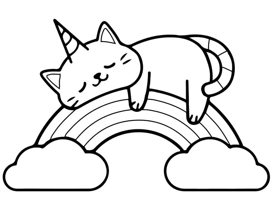 Coloriage Chaton licorne endormi