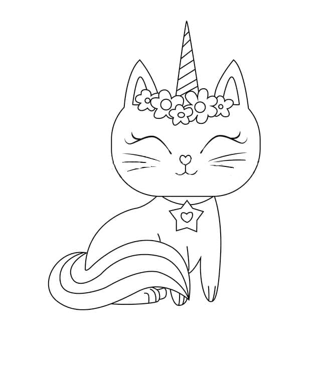 Coloriage Chaton licorne heureux