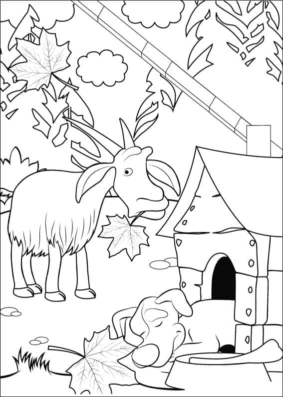 Coloriage Chèvre et chien de Masha et Michka à imprimer