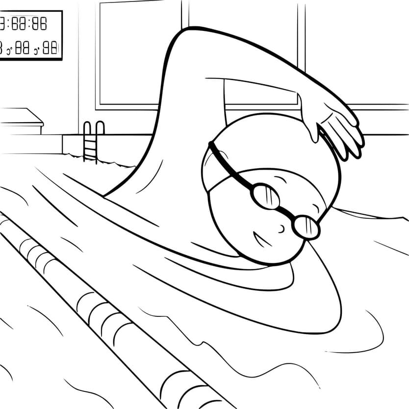 Coloriage course de natation piscine