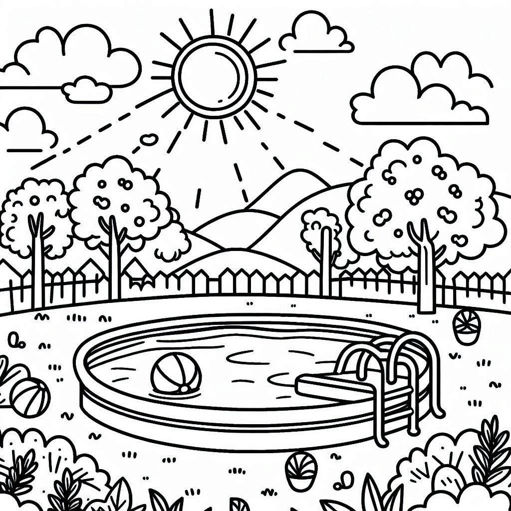 Coloriage Dessin de piscine imprimé simple à imprimer