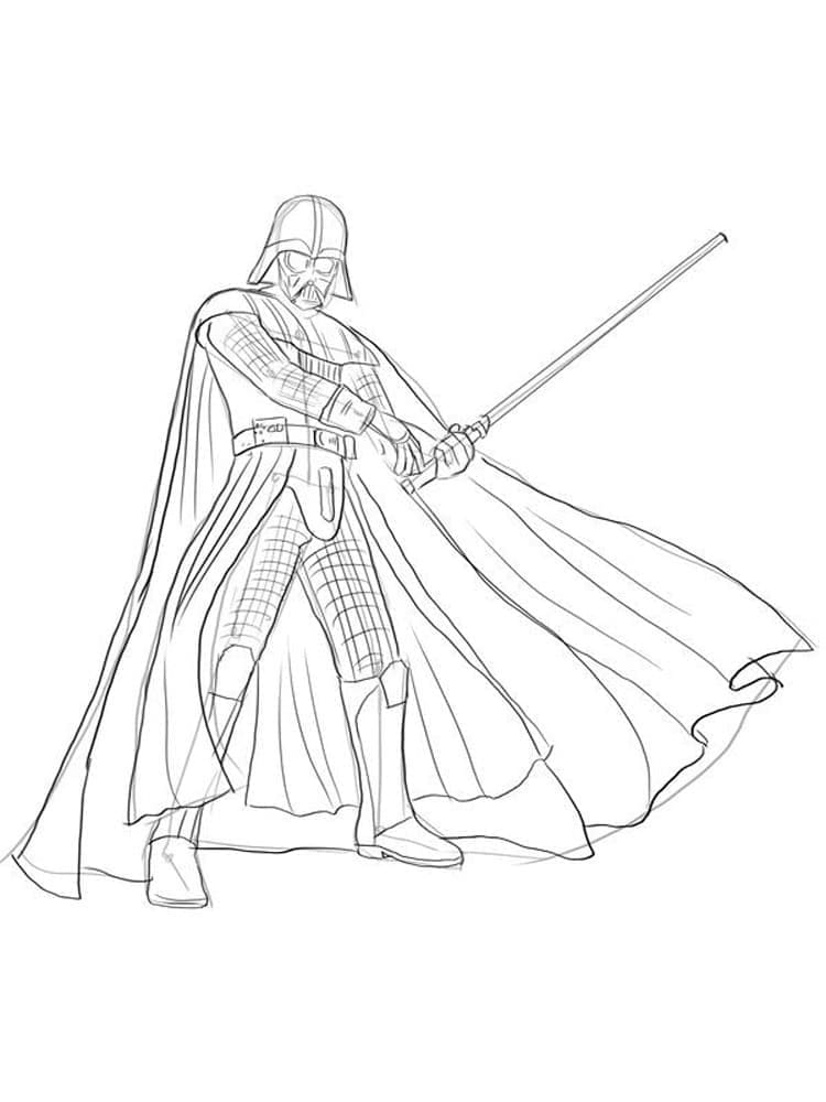 Coloriage Dessine Dark Vador avec un sabre laser