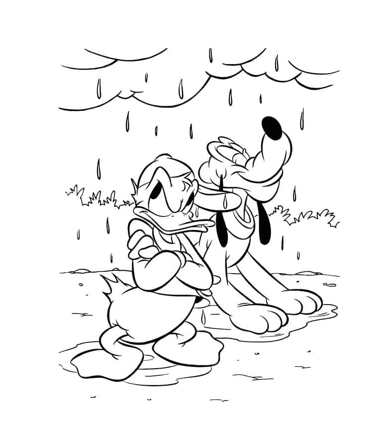 Coloriage Dessine Donald Duck et Pluto à imprimer