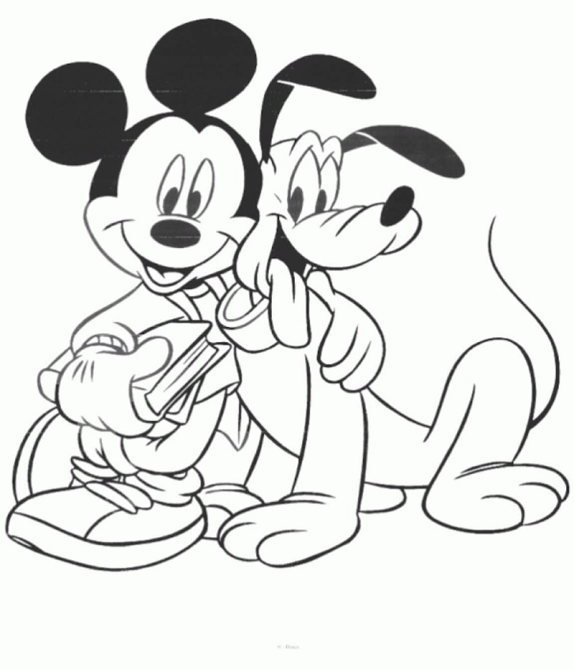 Coloriage Dessine Mickey Mouse en train de serrer Pluto dans ses bras