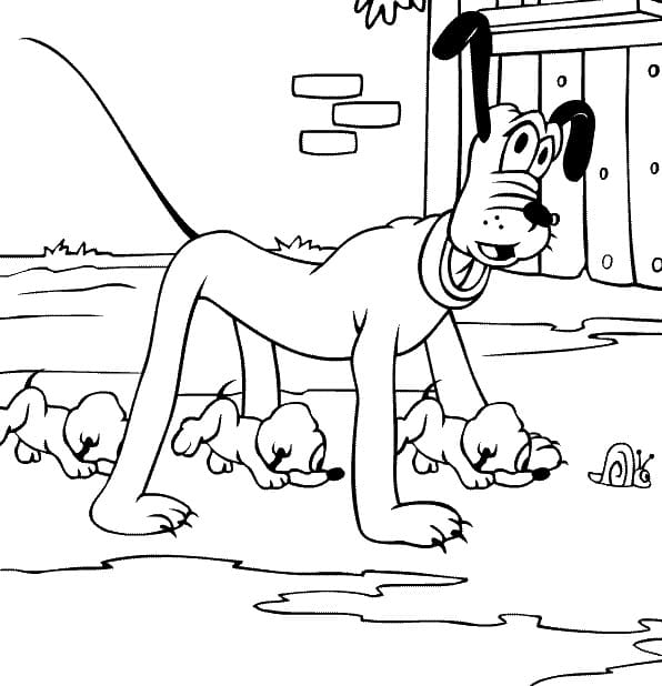 Coloriage Dessine Pluto et ses chiots à imprimer