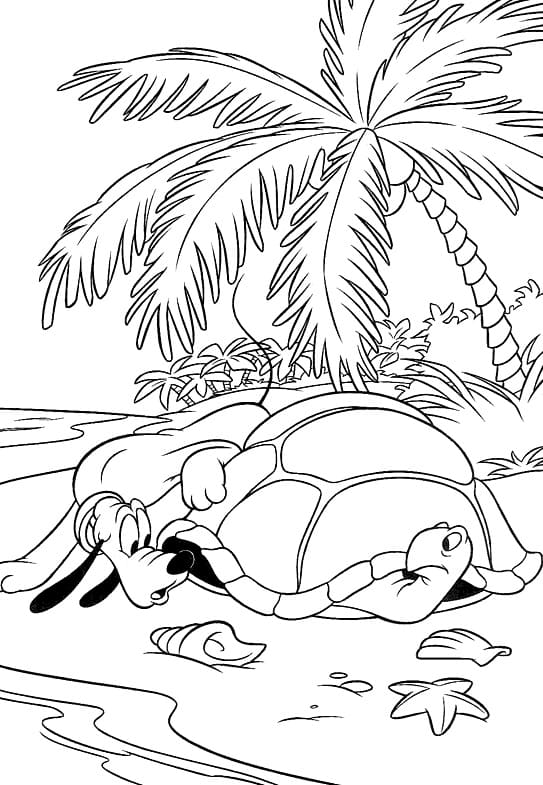 Coloriage Dessine Pluton et la tortue de mer à imprimer