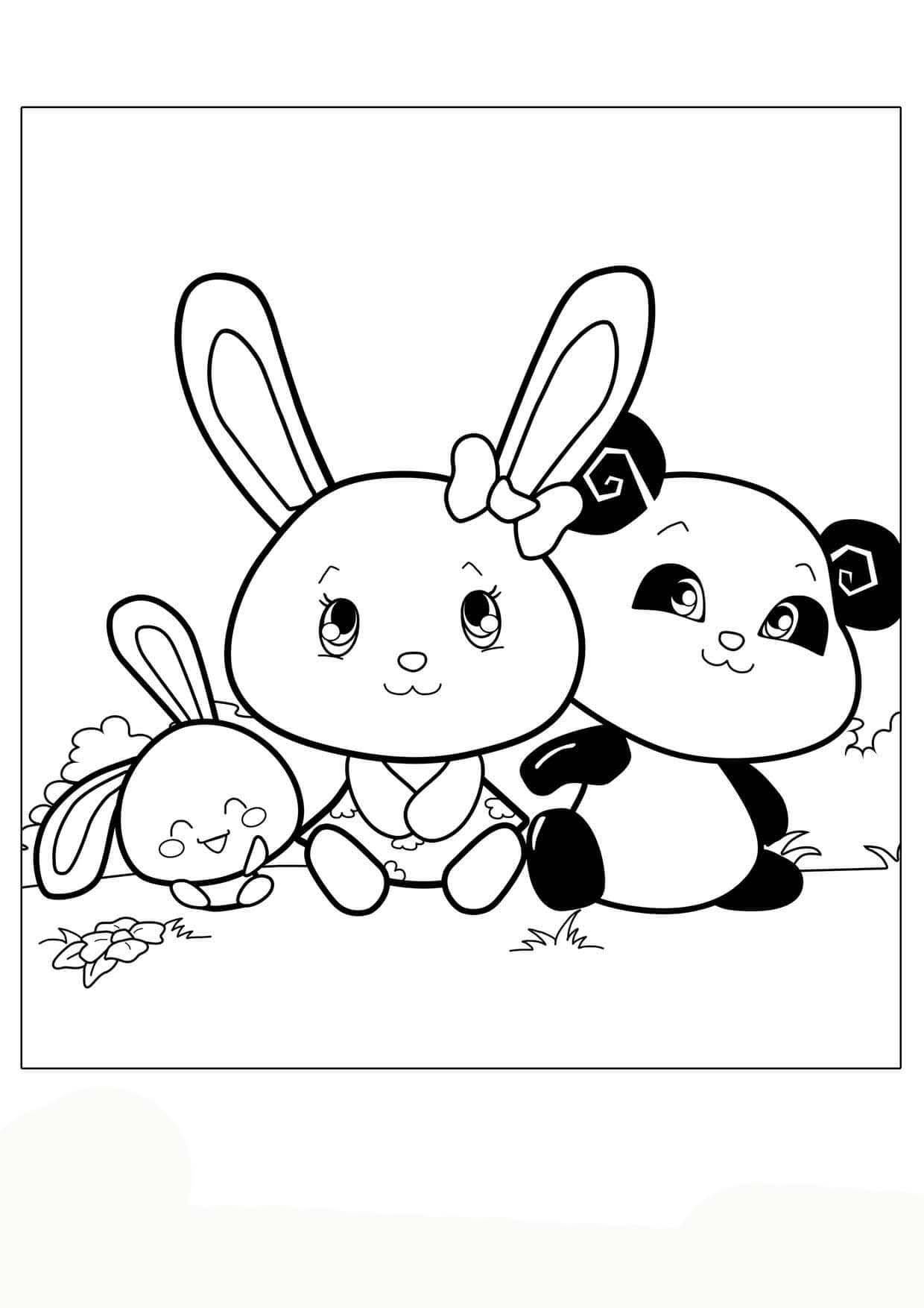 Coloriage Dessiner facilement Touni Tini et Panda à imprimer