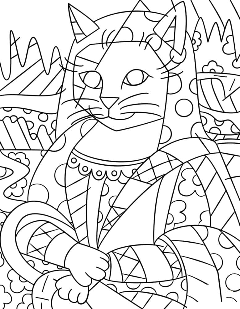 Coloriage Dessiner Mona Cat par Romero Britto à imprimer