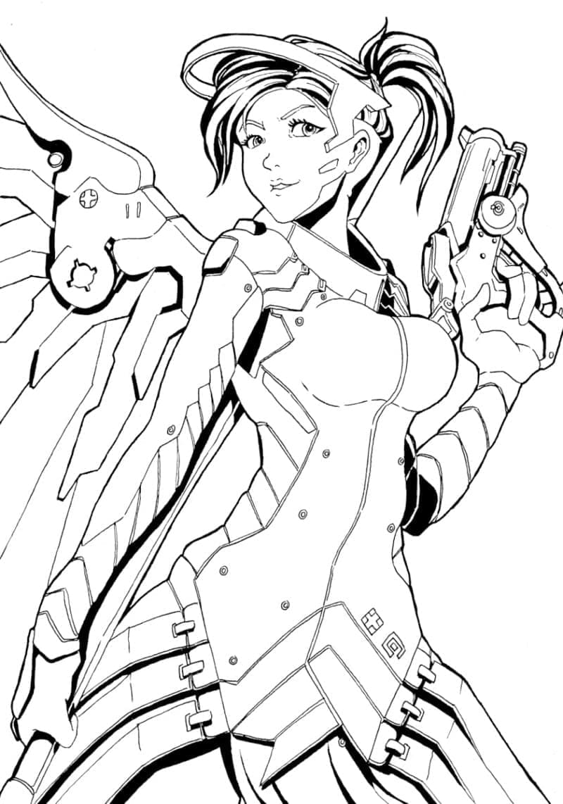 Coloriage Dessiner Overwatch Mercy gratuitement à imprimer