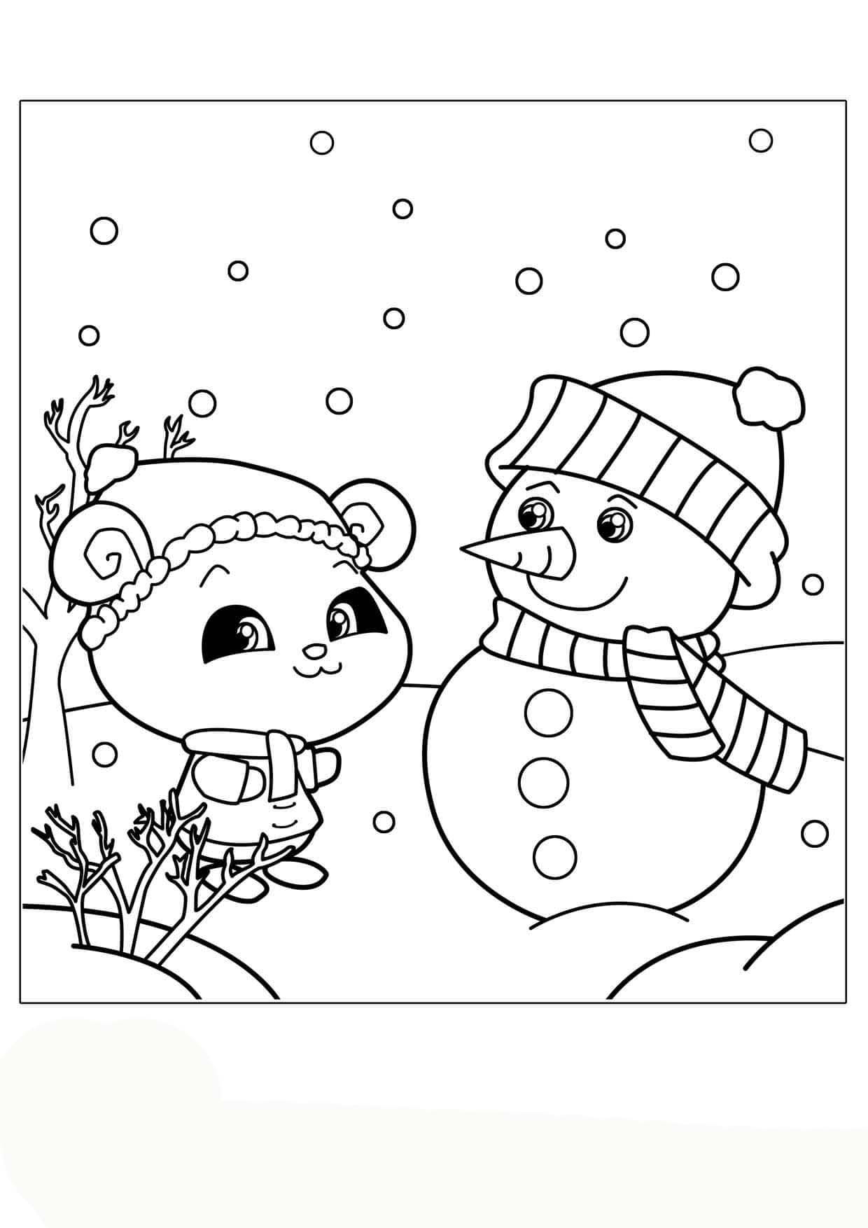 Coloriage Dessiner Titounis Panda et Bonhomme de Neige à imprimer