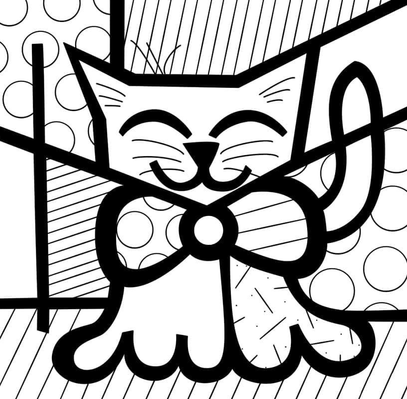 Coloriage Dessiner un chat mignon par Romero Britto à imprimer