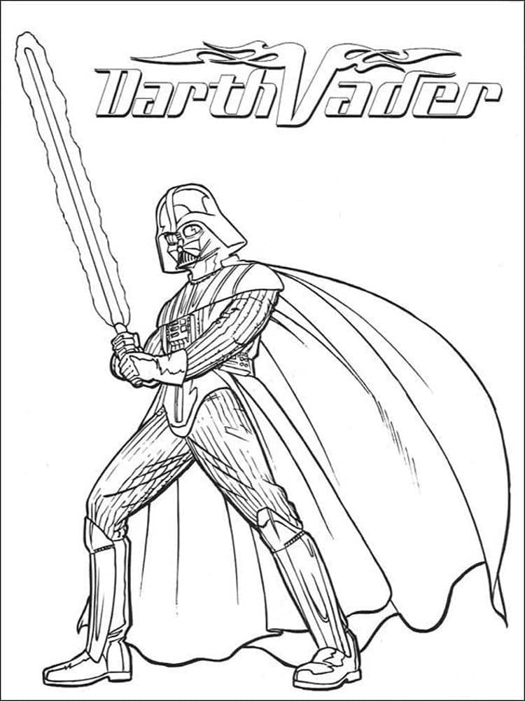 Coloriage Dessinez Dark Vador tenant un sabre laser