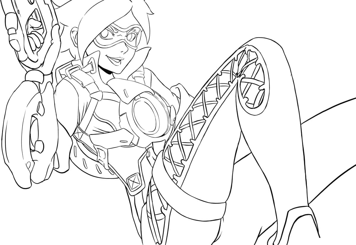 Coloriage Dessinez le héros Tracer d’Overwatch à imprimer