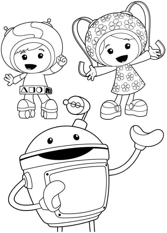 Coloriage Dessinez l'équipe Geo, Milli et Bot d'Umizoomi