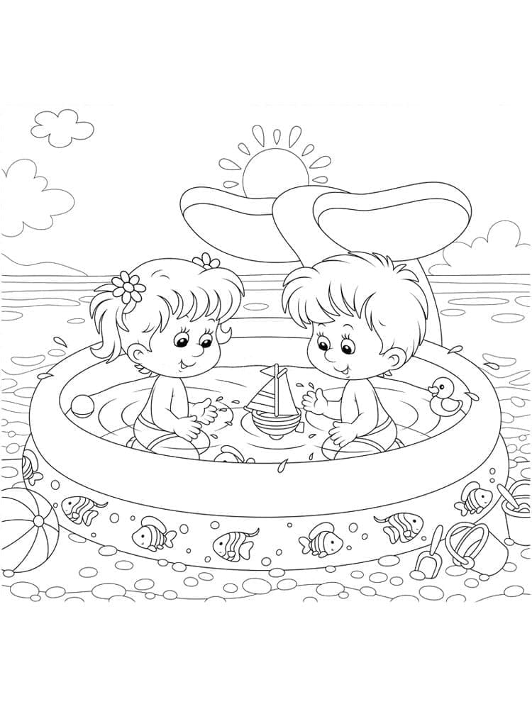 Coloriage Enfants dans la piscine imprimable