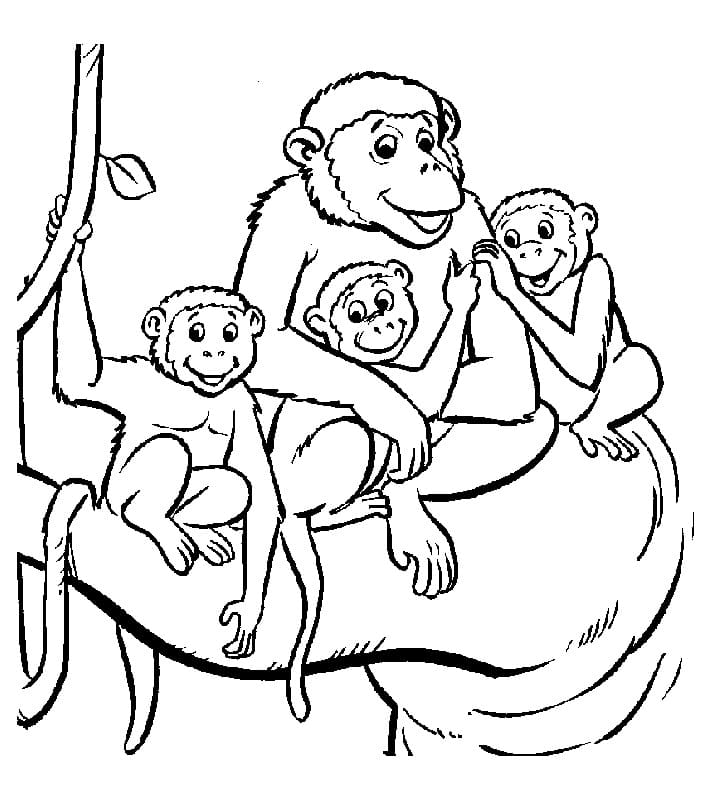 Coloriage Famille de singes à imprimer