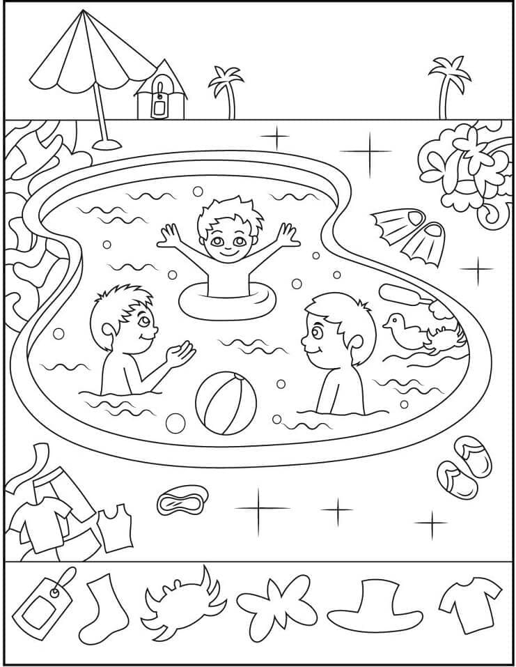 Coloriage Garçons dans une piscine extérieure