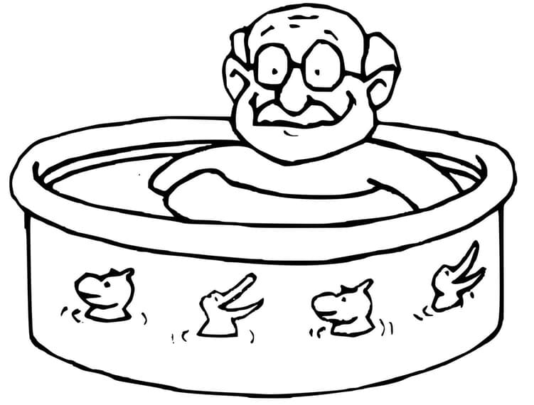 Coloriage Grand père dans la piscine à imprimer