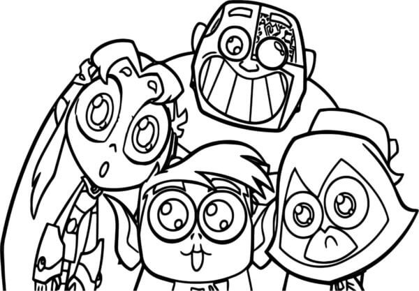 Coloriage L’équipe mignonne des Teen Titans Go à imprimer