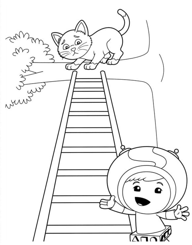 Coloriage L'équipe Umizoomi Geo sauve un chat