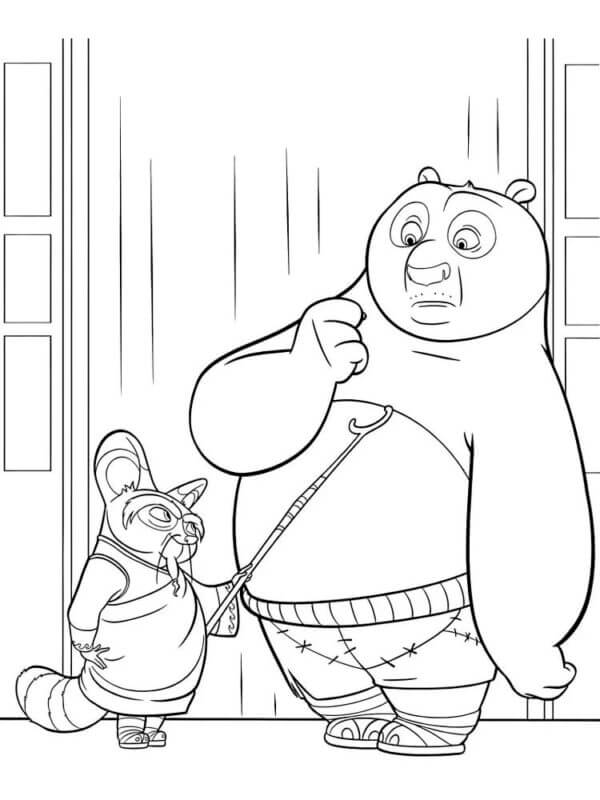 Coloriage Maître Shifu instruit Po