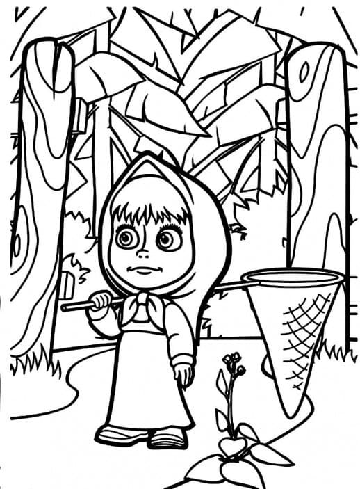 Coloriage Masha dans la forêt