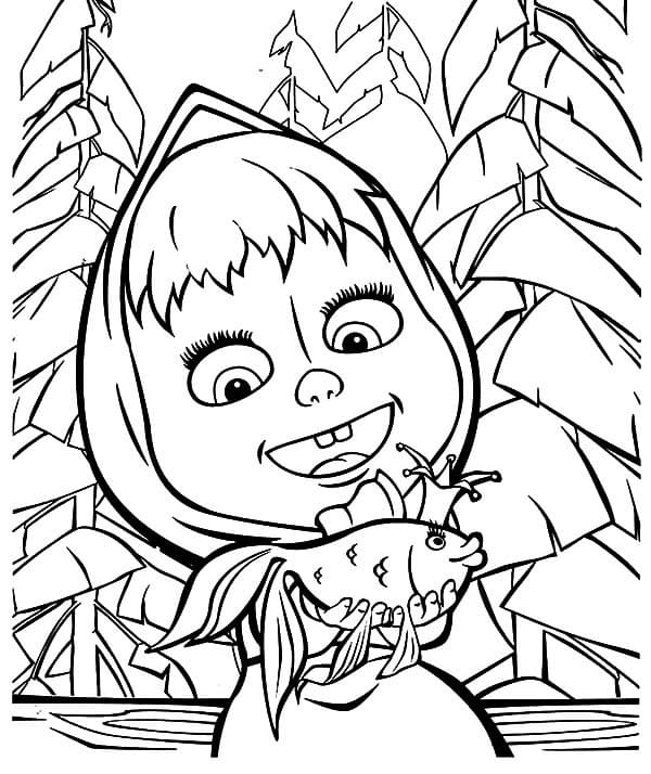 Coloriage Masha et le poisson rouge