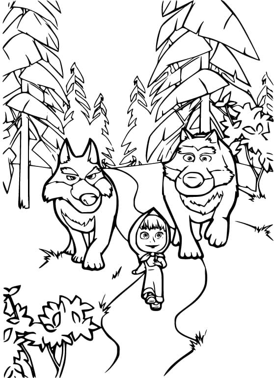 Coloriage Masha et les loups