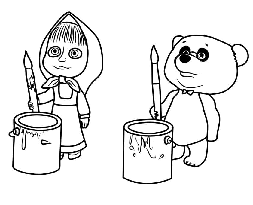 Coloriage Masha et Panda à imprimer