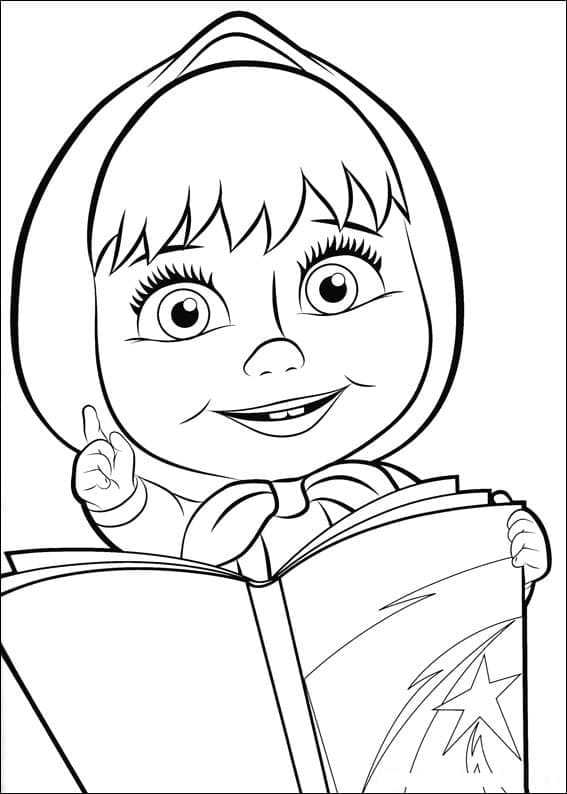 Coloriage Masha lit un livre à imprimer