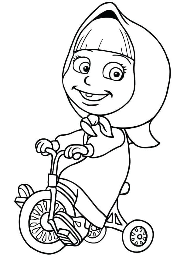 Coloriage Masha sur un tricycle à imprimer