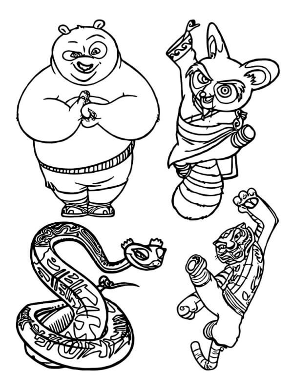 Coloriage Personnages de dessins animés dans Kung Fu Panda