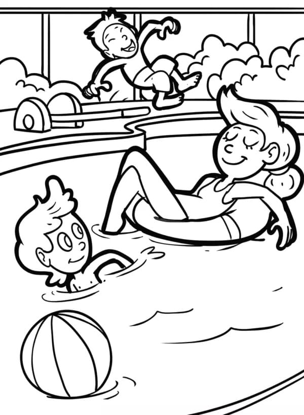 Coloriage Piscine gratuite pour les enfants en vacances