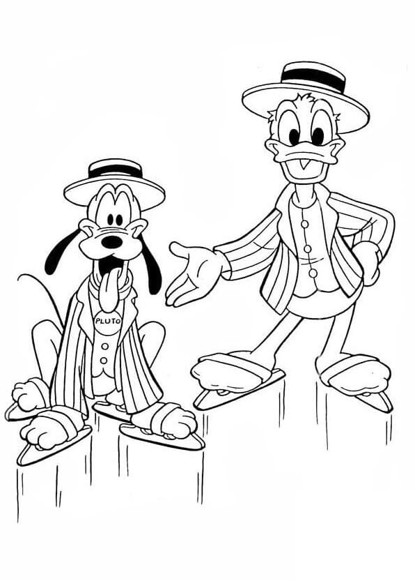 Coloriage Pluto et Donald Duck sur la glace