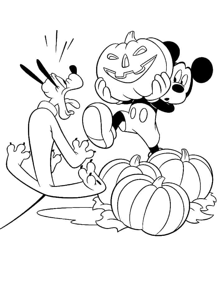 Coloriage Pluto et Mickey Disney Halloween Gratuit