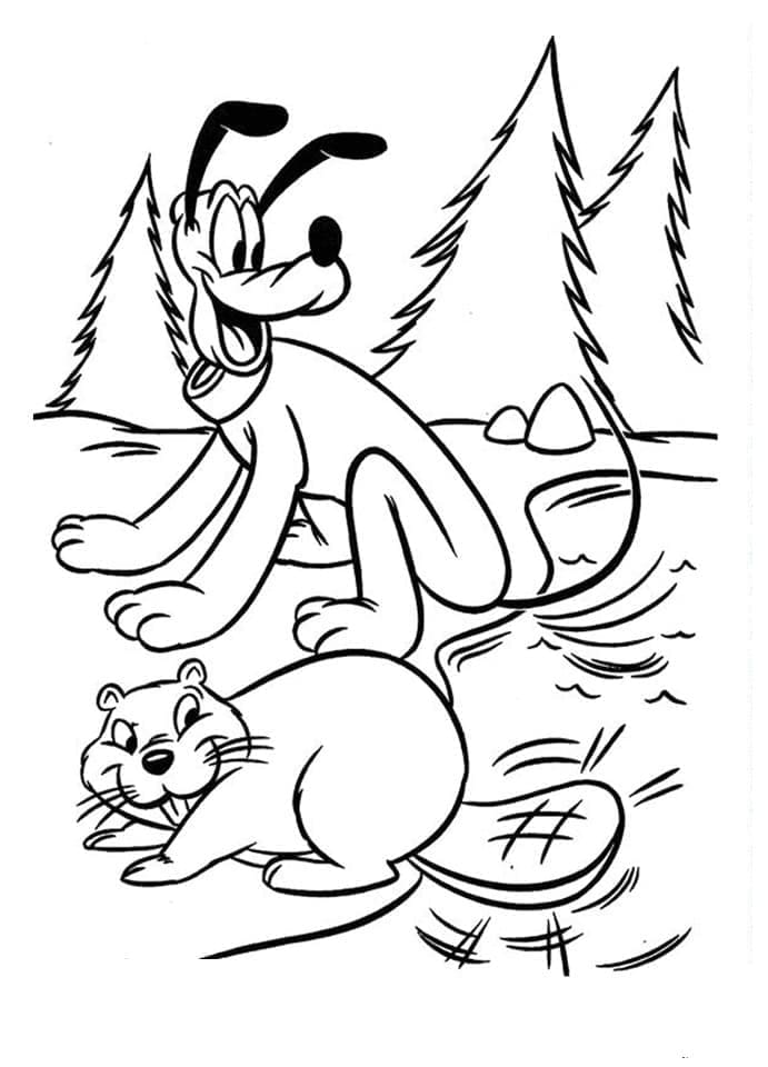 Coloriage Pluton et le castor