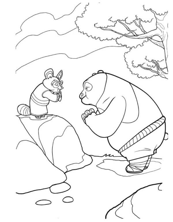 Coloriage Po et Maître Shifu se remercient mutuellement