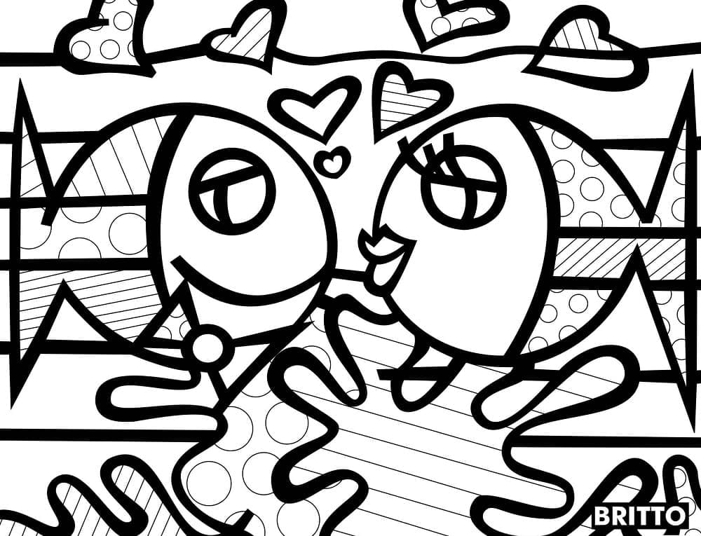 Coloriage Poissons de Romero Britto Gratuit à imprimer