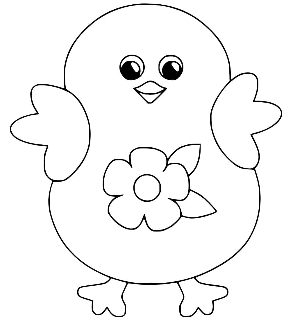 Coloriage Poussin et une fleur