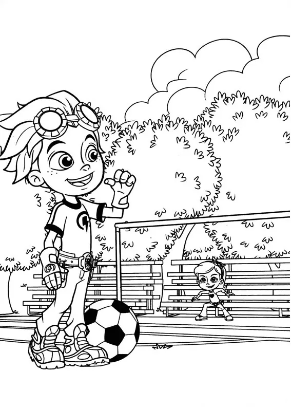 Coloriage Rusty et Ruby jouent au foot