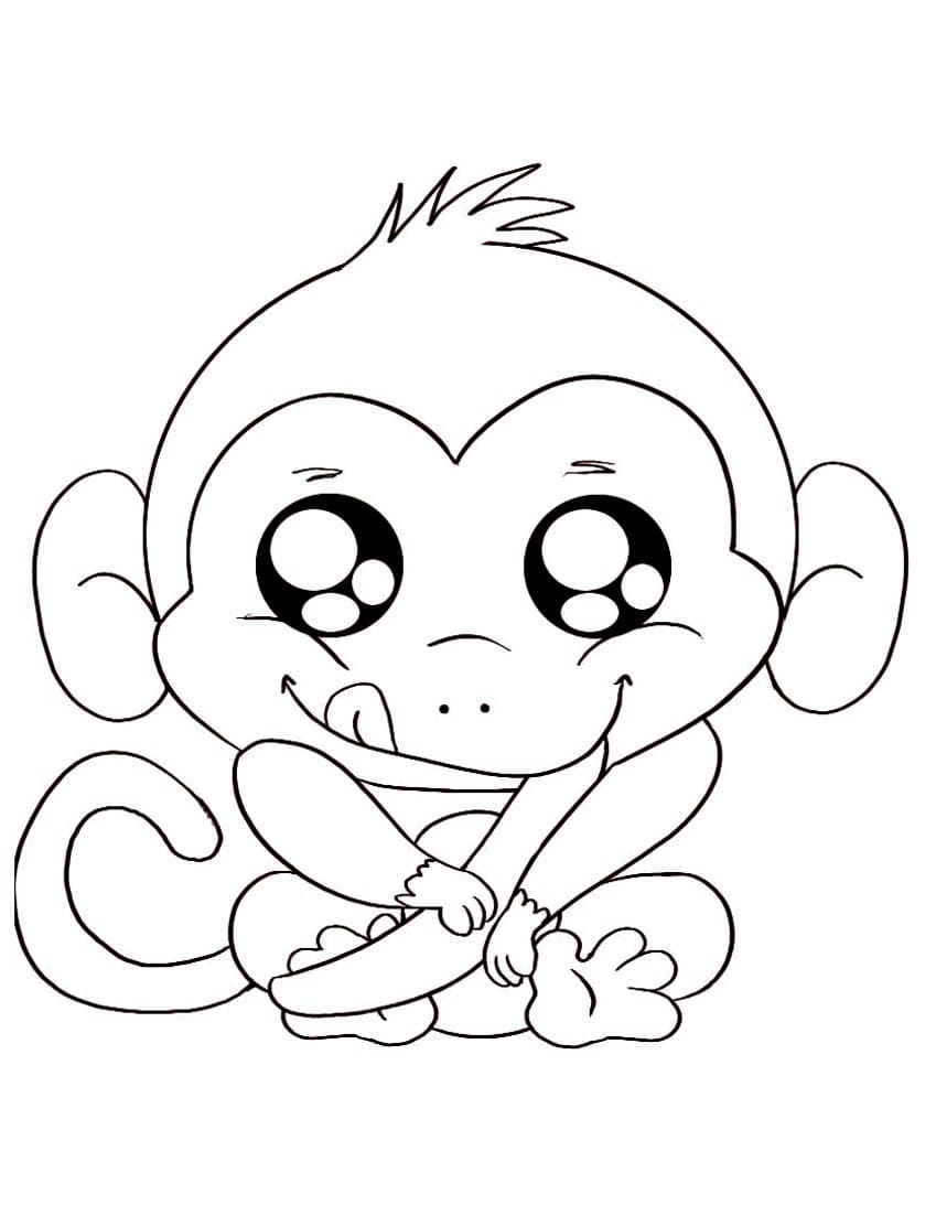 Coloriage Singe Kawaii gratuit à imprimer