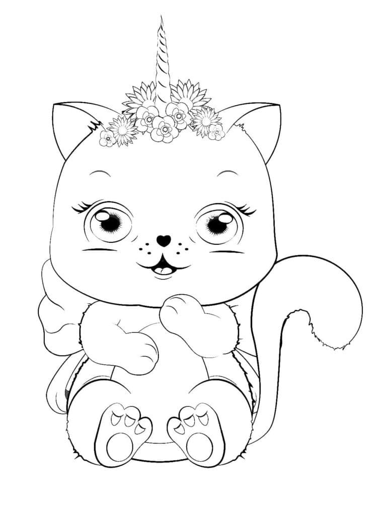 Coloriage Un chat licorne mignon à imprimer