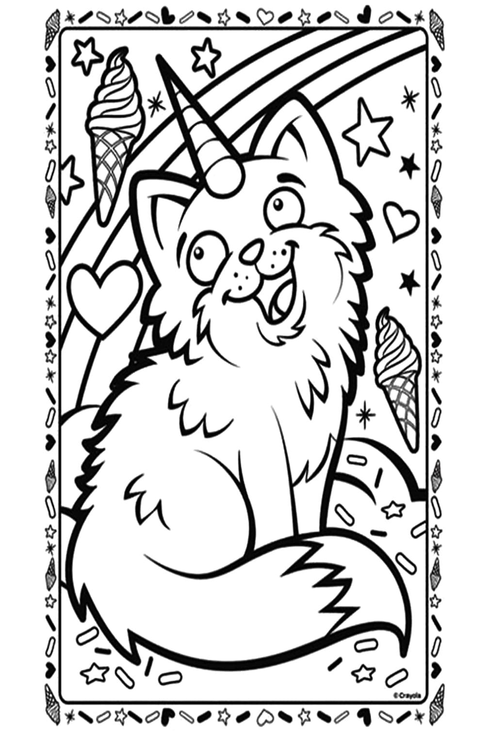 Coloriage Un chat licorne souriant