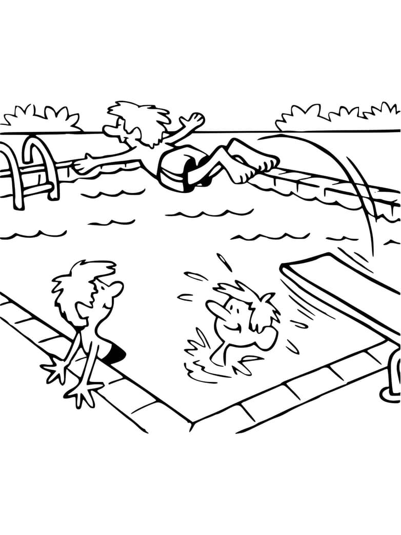 Coloriage un grand saut dans la piscine public